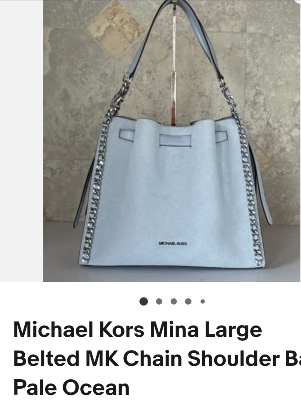 Michael Kors Pale Blue Chain-Trim Suede Shoulder Bag